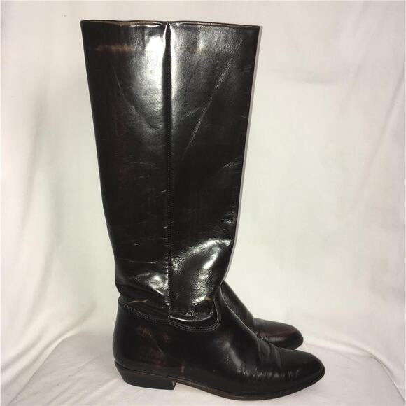 Vintage NINE WEST Brown Leather R-LOUISA Knee-High Flat Riding Style Boots 7M - Picture 2 of 11